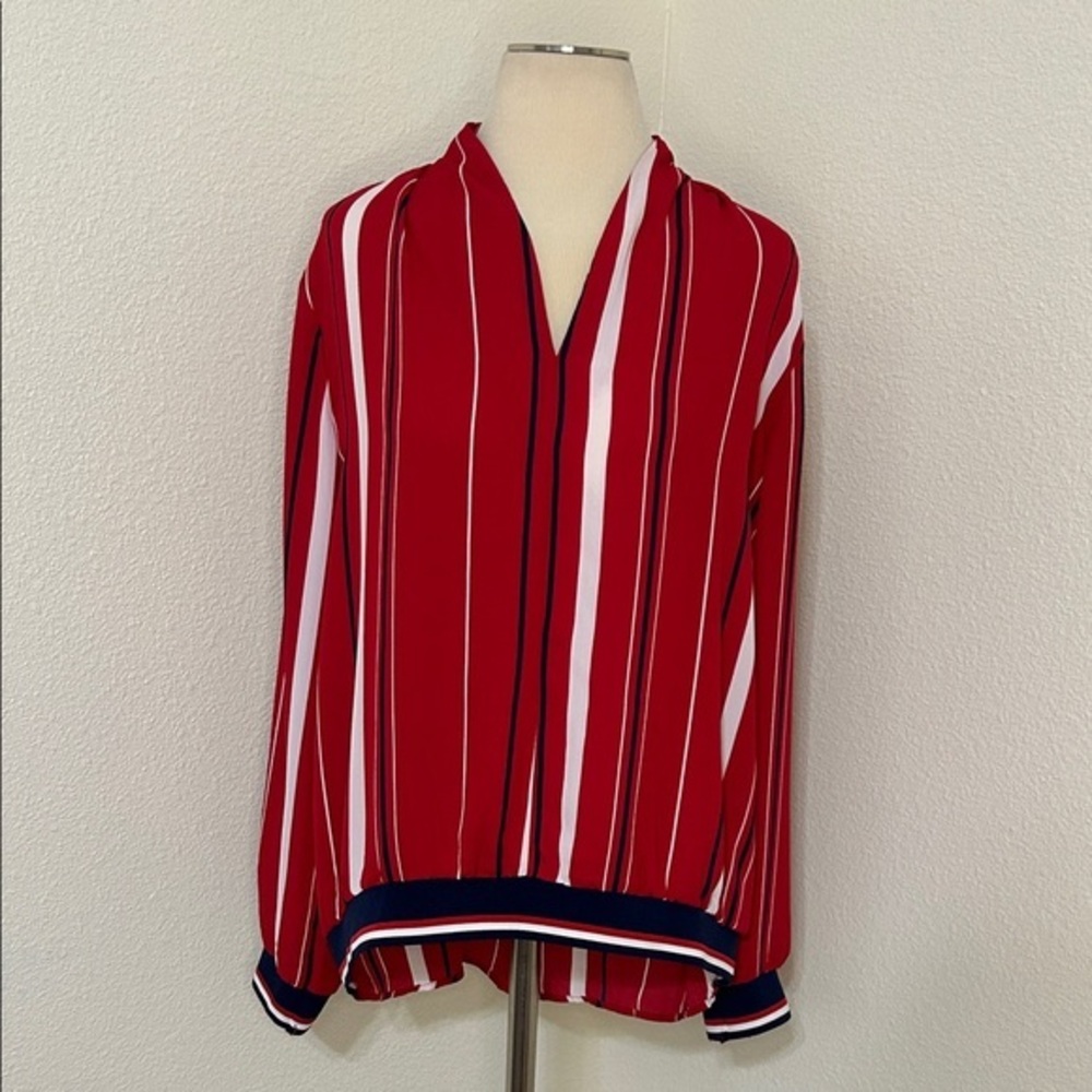 Unique Patriotic Gorgeous Red White & Blue Striped Top Size L Large 12 14